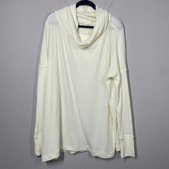 We The Free People XL Juicy Cowl Neck Rib Sweater Light Yellow Long Sleeves - Picture 1 of 8